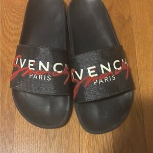Givenchy Paris Signature Logo Slides with red embroidery. - Size 42